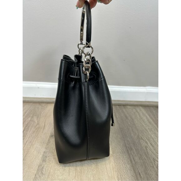 JIMMY CHOO Bon Bon Bucket Black Soft Shiny Smooth Calf Leather Bucket Bag $1750 - Picture 8 of 15